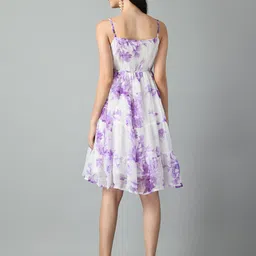 DOISA Floral Printed Shoulder Straps Sleeveless Chiffon Fit & Flare Dress image 4