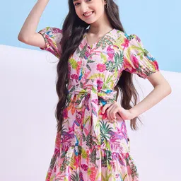 Stylo Bug Girls Floral Printed Pure Cotton Fit & Flare Dress image 3