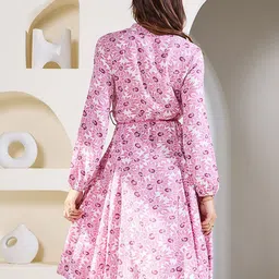 Styli Floral Printed Mandarin Collar Flared Fit & Flare Dress image 4