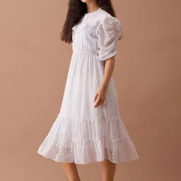 SIDYAL Self Design Georgette Fit & Flare Puff Sleeve Dress image 4