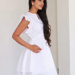 Ambraee Notch Neck Flutter Sleeve Ruffled Fit & Flare Tiered Dress image 4