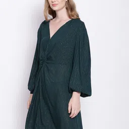 Oxolloxo Green & Gold-Toned Striped Crepe Twisted A-Line Dress image 5