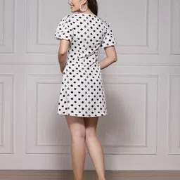 KASSUALLY Tie-Up Neck Polka Dot Printed Mini A-Line Crepe Dress image 5