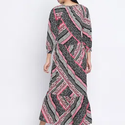 Oxolloxo Multicoloured Ethnic Motifs Tie-Up Neck Satin Maxi Dress image 4