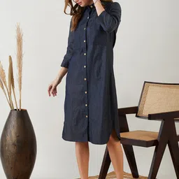 The Kaftan Company Polka Dots Printed Cotton Shirt Style Midi Dress image 5