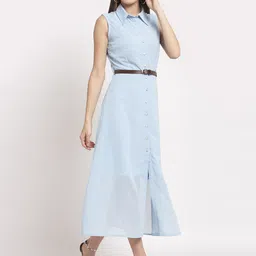 aayu Shirt Collar Shirt Style Crepe Midi Dress With Belt image 3