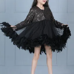 THE LITTLE CELEBS Embellished Bell Sleeve Net A-Line Midi Dress image 3