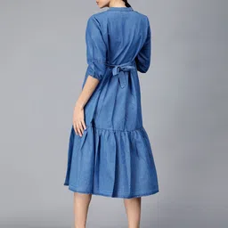 NIGHTSPREE Cotton Denim Maternity A-Line Midi Dress image 3