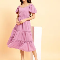 MINT STREET Puff Sleeve Crepe A-Line Midi Dress image 3