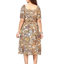 BAESD Girls Ethnic Motif Printed Square Neck Waist Tie-Up A-Line Midi Dress image 5