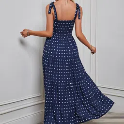 StyleCast x Revolte Blue Geometric Smocked Shoulder Strap Tiered Fit & Flare Maxi Dress image 2
