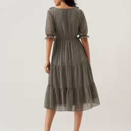 AASK Self Design Puff Sleeves Ruffles Tiered Fit & Flare Midi Dress image 4