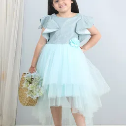 Toy Balloon kids Girls Embellished Flutter Sleeves Net Fit & Flare High-Low Dress image 5