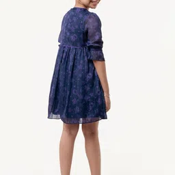 One Friday Geometric Printed Bell Sleeves Corsage Detail Fit & Flare Dress image 3