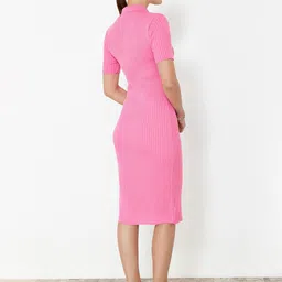 Trendyol Self Design Shirt Collar Acrylic Midi Sheath Dress image 5