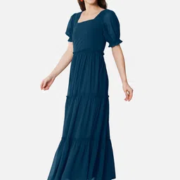 Femvy Square Neck Puff Sleeves Tiered Georgette Maxi Dress image 3
