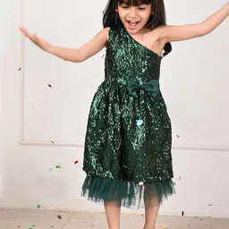 LilPicks Girls Sequined Embellished One Shoulder Fit & Flare Dress-picture-28