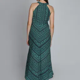 DODO & MOA Green & Black Ethnic Motifs Halter Neck Maxi Dress image 3