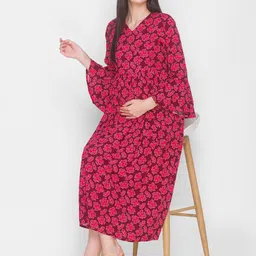 AV2 Maroon Printed Maternity Midi Dress image 2