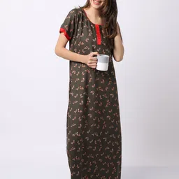 Claura Brown Printed Maxi Nightdress image 2