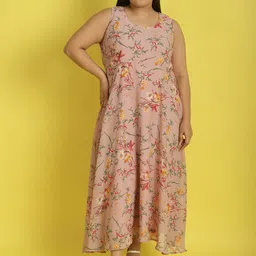 theRebelinme Women Plus Size Floral PrintedGeorgette Fit and Flare Midi Dress image 5