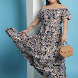 theRebelinme Women Floral Print A-Line Maxi Dress Plus Size image 2