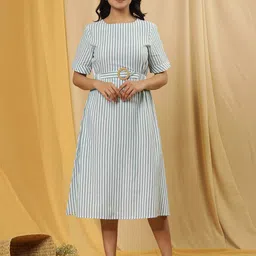 W Striped Pure Cotton A-Line Midi Dress image 5