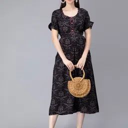 NIGHTSPREE Ethnic Motifs Print Maternity FeedingA-Line Midi Dress image 5