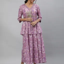 AURELIA Ethnic Motif Printed Sequinned Cotton Fit & Flare Midi Dress image 4