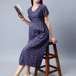 NIGHTSPREE Floral Printed Maternity Fit & Flare Midi Dress image 4