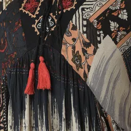 VELDRESS Black Ethnic Motifs Print Flared Sleeve Fit & Flare Dress image 4