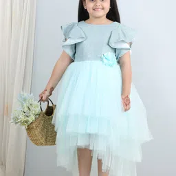 Toy Balloon kids Girls Embellished Flutter Sleeves Net Fit & Flare High-Low Dress image 2