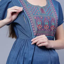 NIGHTSPREE Ethnic Motifs Printed Maternity Cotton Midi Dress image 5