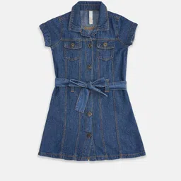 Pantaloons Junior Girls Blue Solid Cotton Shirt Dress image 1