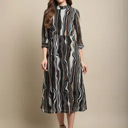 Cantabil High Neck Print A-Line Midi Dress-picture-37