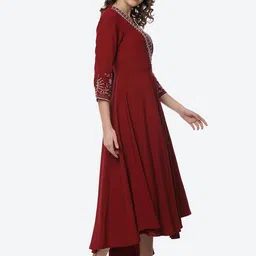 Rangriti Red Solid Angrakha Midi Dress image 3