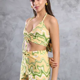 TANDUL Tropical Print Halter Neck Bodycon Top With Shorts image 4