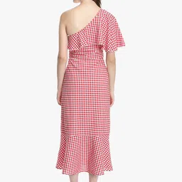 DODO & MOA Checked One Shoulder A-Line Midi Dress image 4