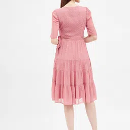 Harpa Chiffon Self Design Fit and Flare Dress image 5