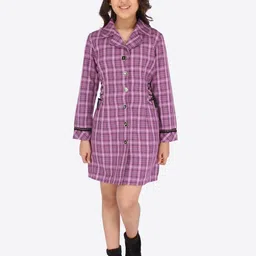 CUTECUMBER Girls Purple Checked Dress image 4