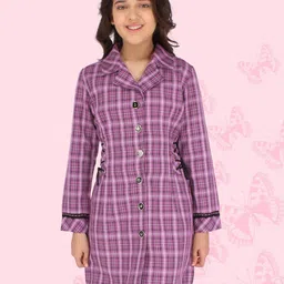 CUTECUMBER Girls Purple Checked Dress image 3