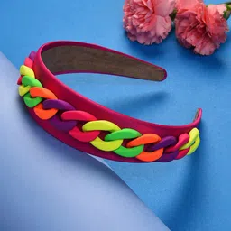 SOHI Women Pink & Fluorescent Green Embellished Hairband-image-8