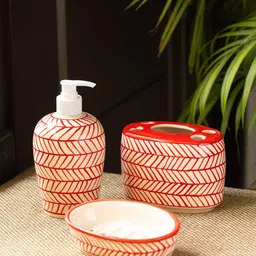 ExclusiveLane Red Chevrons Red & Beige 3-Pcs Printed Ceramic Bathroom Accessories-picture-10