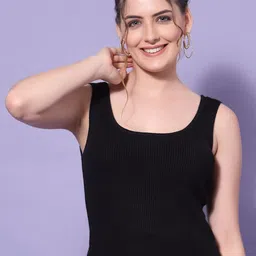 Mafadeny Women Black Ribbed Crop Sweater Vest-image-48