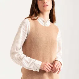b.copenhagen B Copenhagen Women Beige Ribbed Sweater Vest-picture-22