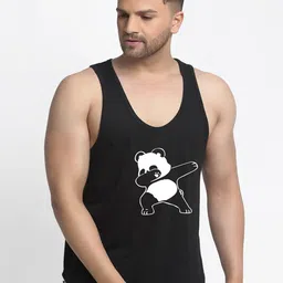 Friskers Men Black Graphic Print Pure Cotton Innerwear Vests-image-50