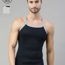 DIXCY SCOTT Men Grey & Navy Blue Solid Cotton Innerwear Gym Vests Pack Of 2-picture-26