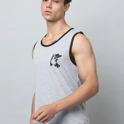 Looks United Printed Cotton Sleeveless Gym Vest LU-VEST004-GREY image 3