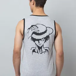 Looks United Printed Cotton Sleeveless Gym Vest LU-VEST004-GREY image 4