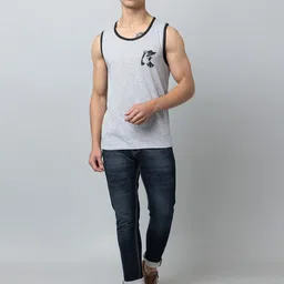 Looks United Printed Cotton Sleeveless Gym Vest LU-VEST004-GREY image 5